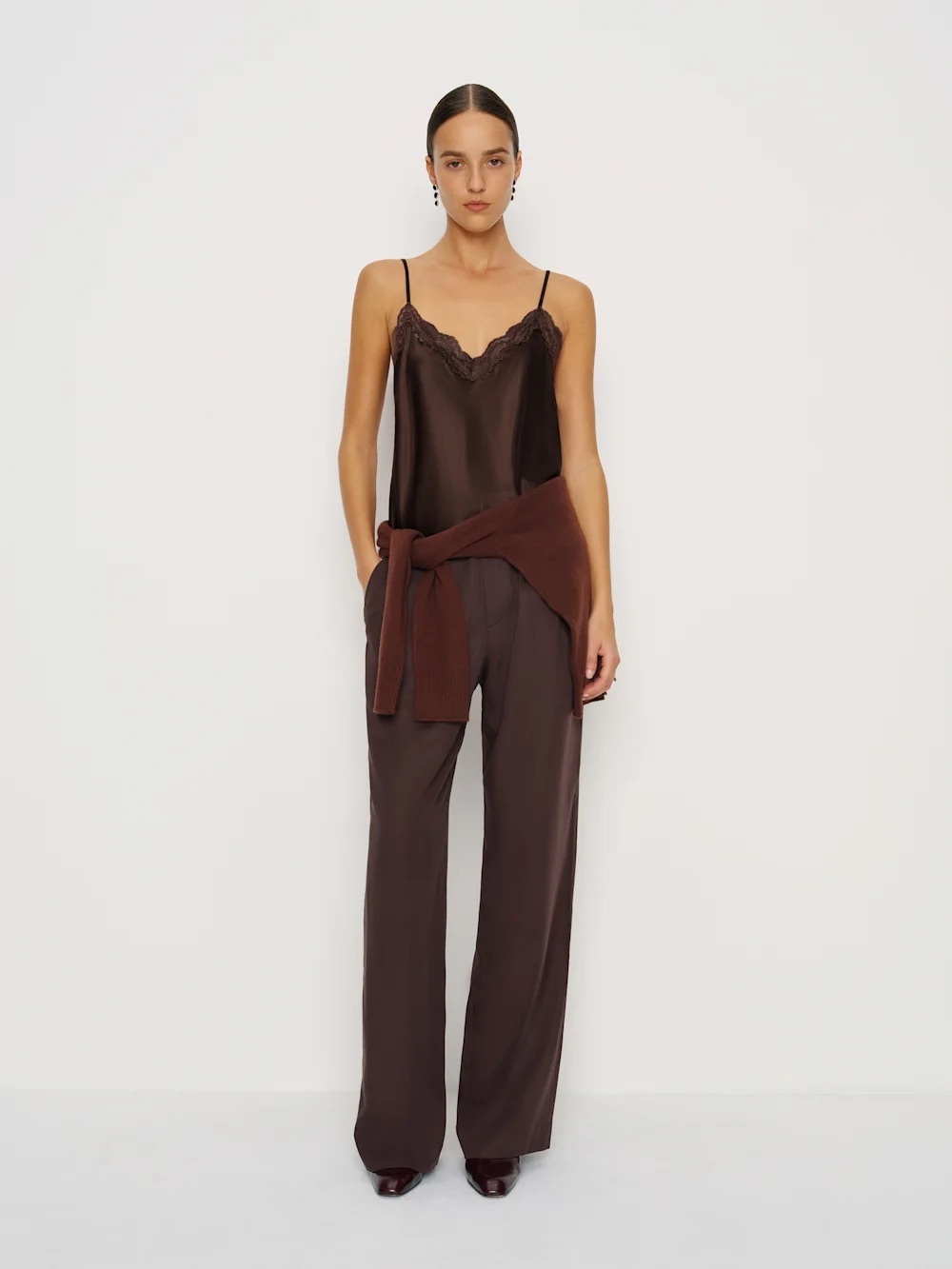 Reformation Chocolate Teddy silk top Camisole black bean lace size XS